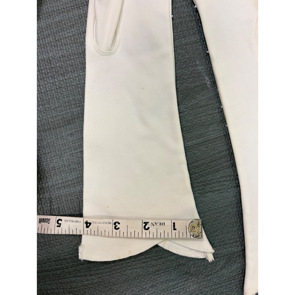 Invicta Opera Gloves 6.5 White Vintage Beaded Cotton Mid Century Formal Wedding - Picture 6 of 13